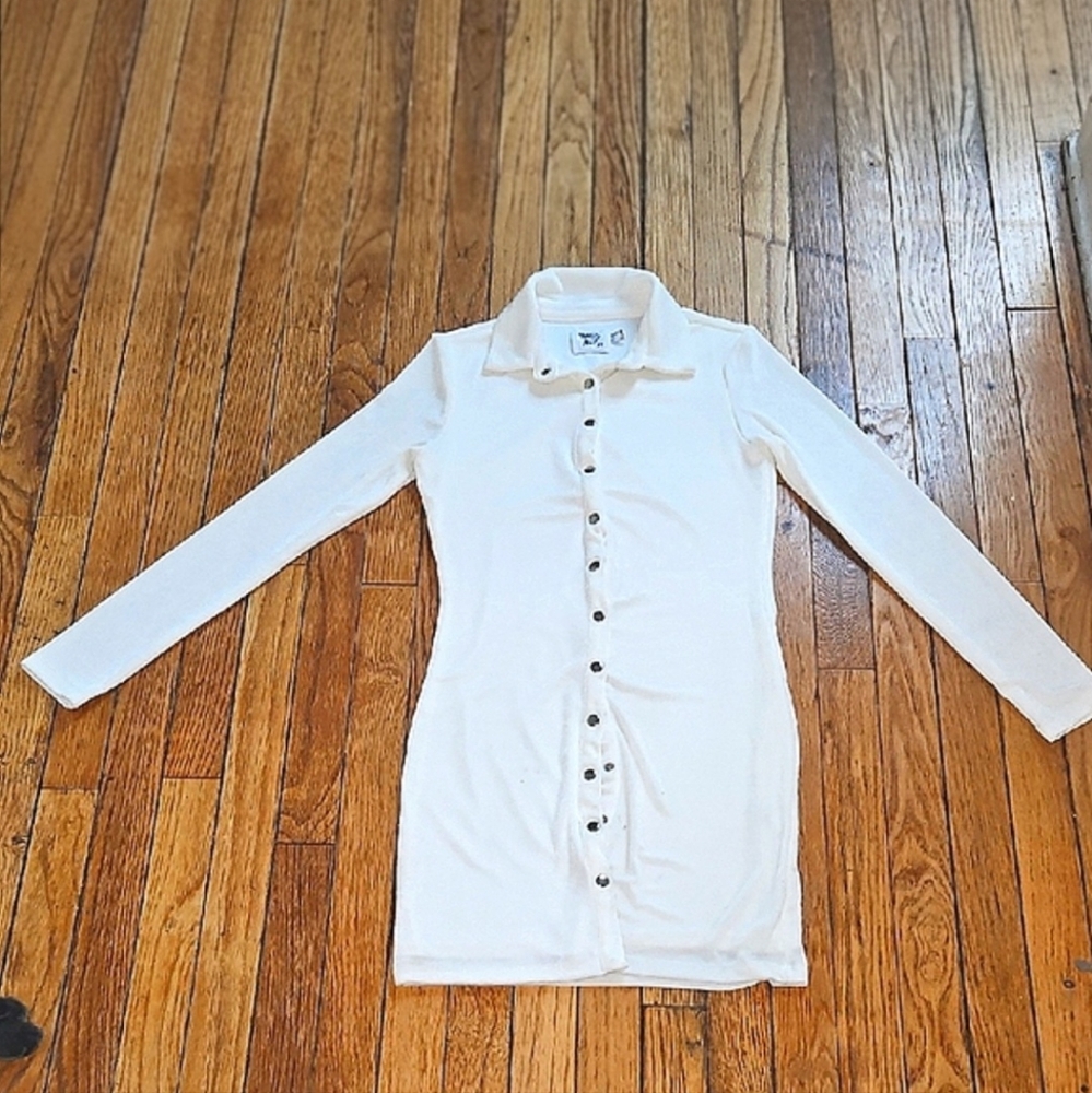 Prince Polly White Long Sleeve Button-Up Dress